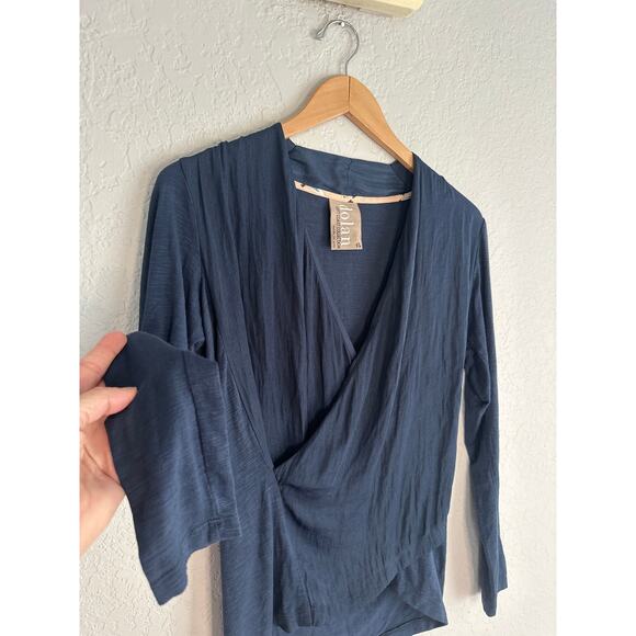 Anthropologie Dolan Left Coast Navy Blue Surplice Wrap Top Preppy Minimalist - Picture 2 of 7